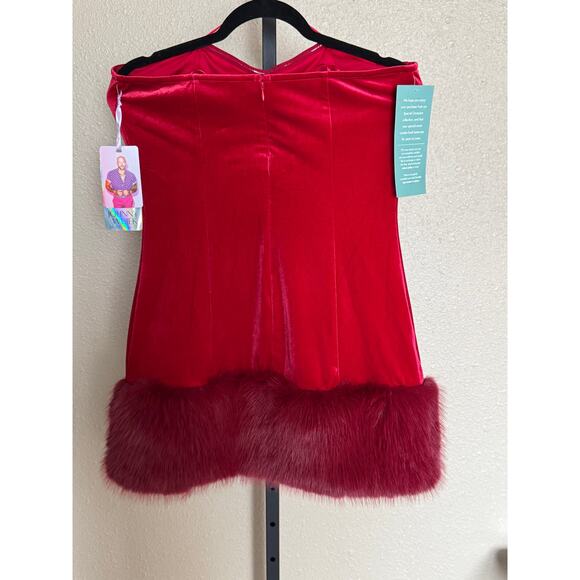 Johnny Wujek x JCP Scarlet Sage Strapless Velvet Faux Fur Mini Dress Sz 7 - NEW - Picture 4 of 5